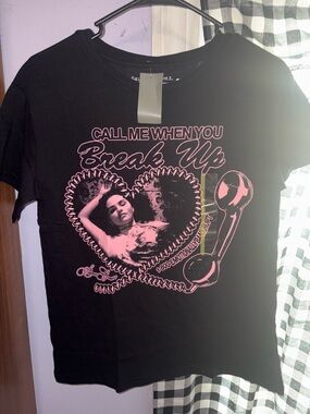 Selena Gomez Black Tee with Pink Graphic